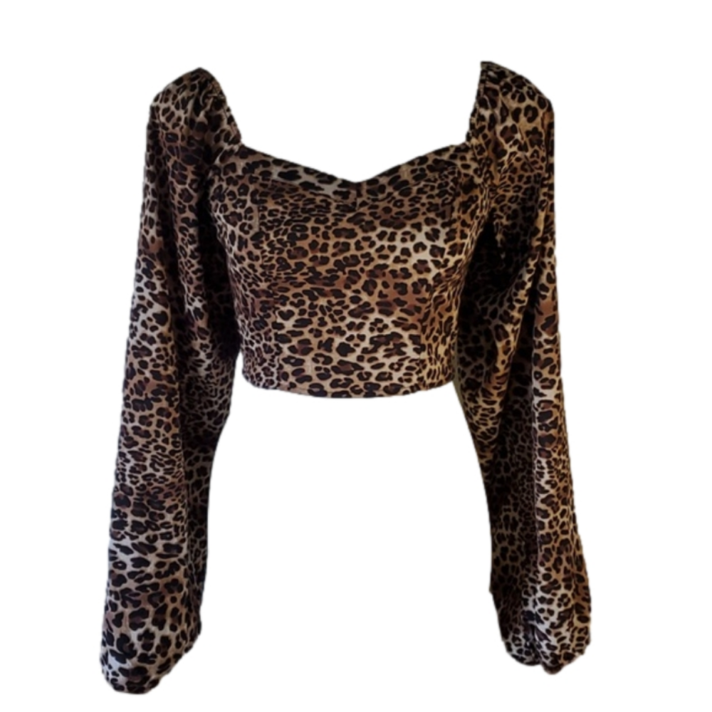 Leapord Cheetah Wild Thing Etophe crop halter w bell & puff peasant sleeve